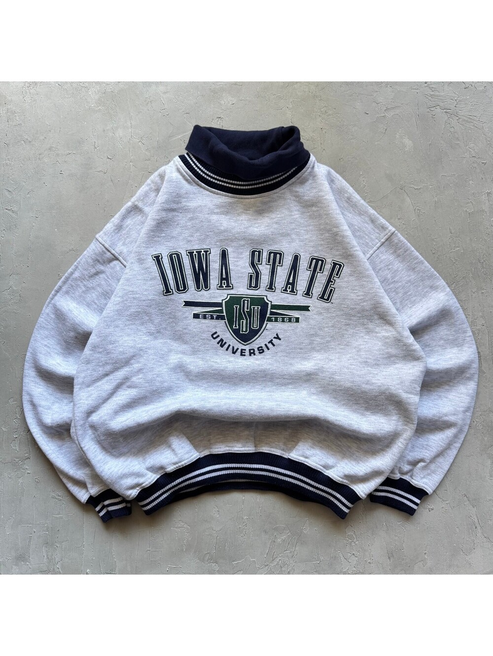 Vintage 1990s Iowa State University Gray Preppy Turtleneck Sweatshirt L